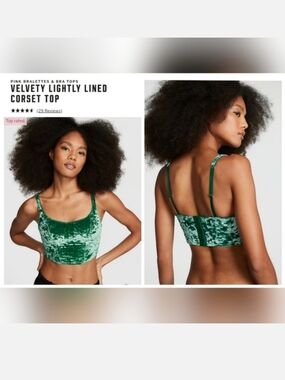 Victoria's secret pink Cozy velvet lightly-lined corset bra top XXL GREEN
